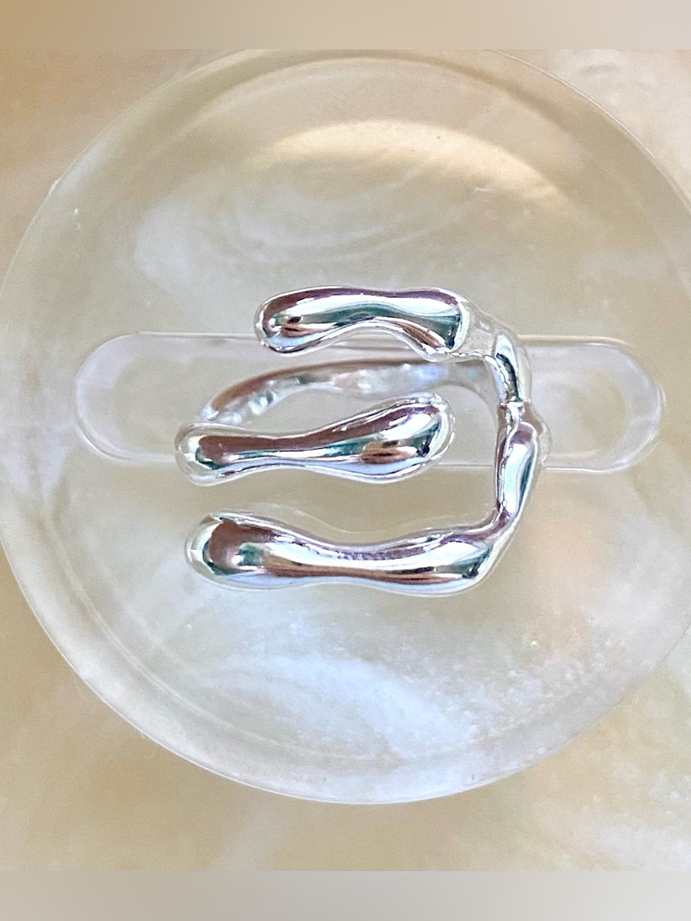 Sterling Silver Fluid Wave Open Ring - Silver - Picture 3 of 4